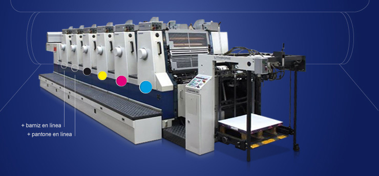 Trabajamos con una Komori Lithrone de 6 colores para impresion offset